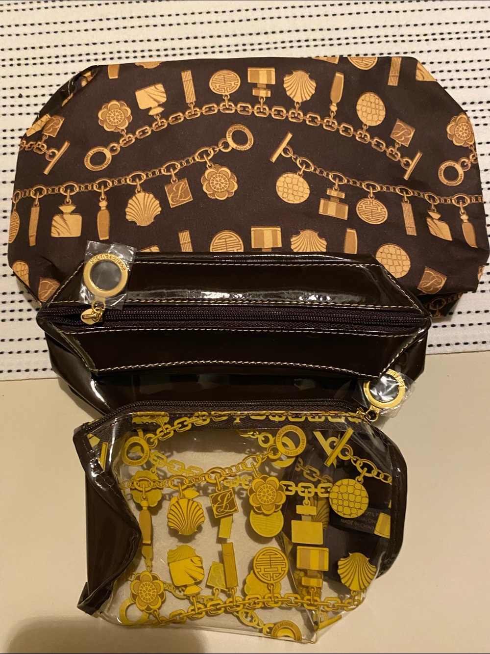 New Y2K Vintage Estee Lauder Charm Bracelet Design Cosmetic Pouch - Set of Three
